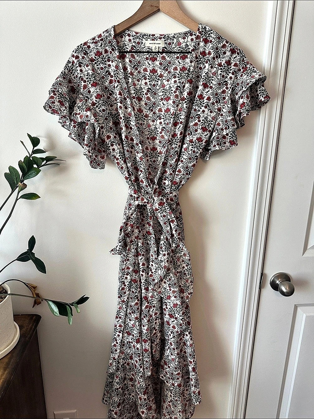 Max Studio Floral Ruffle Wrap Midi Dress